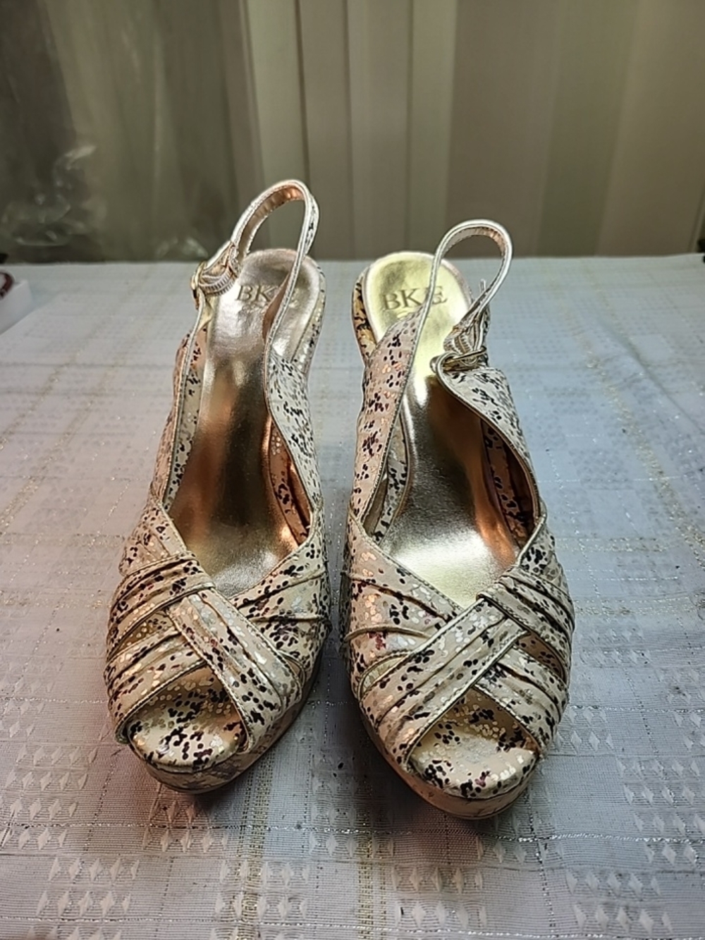 BKE Metallic Cream Peep-Toe Slingback Heels